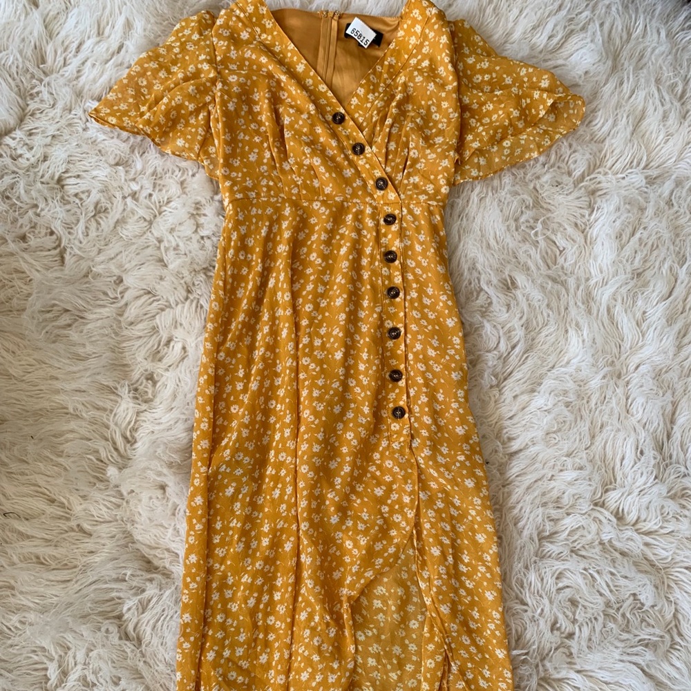 Mustard yellow midi dress